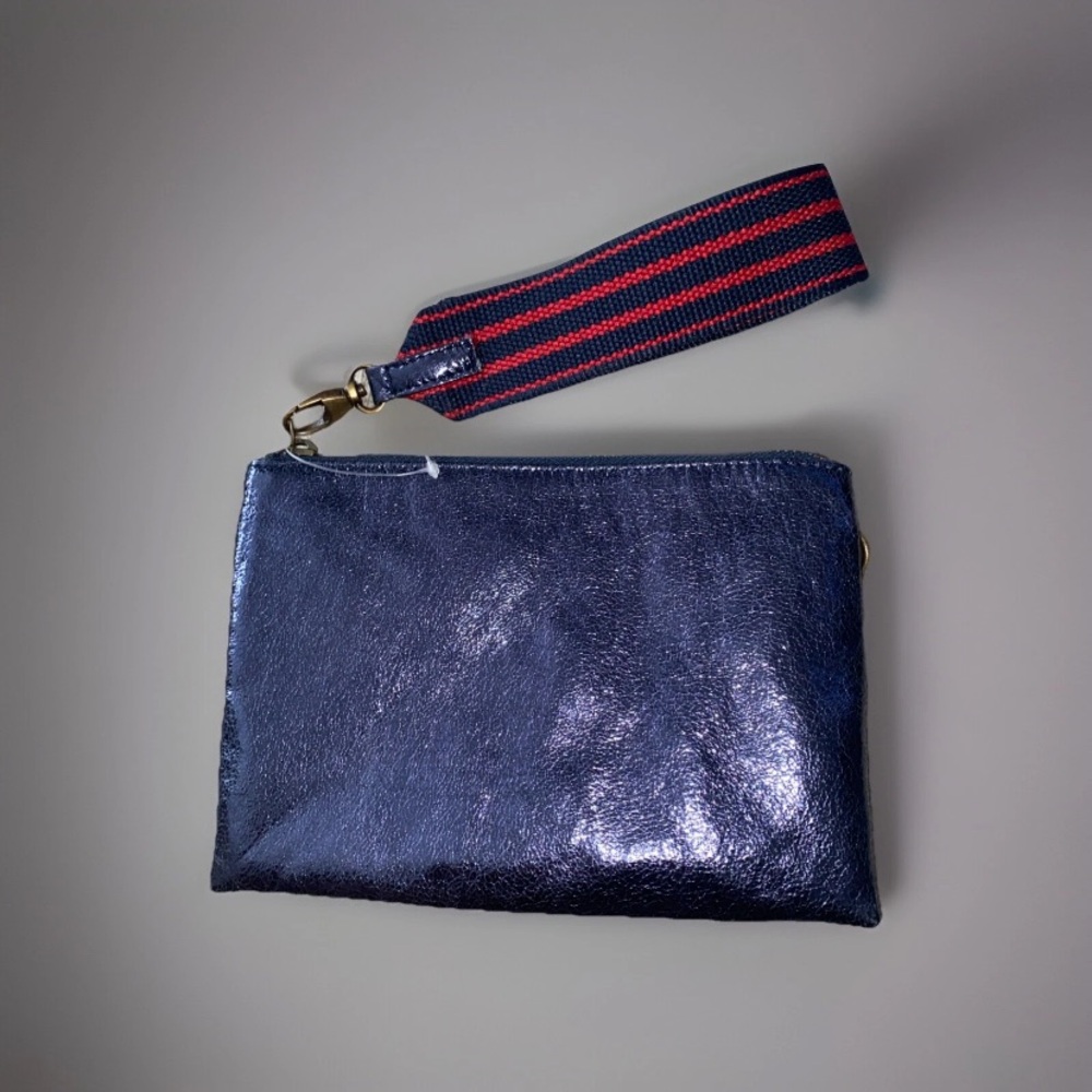 Anthropologie Wristlet Leather Blue‎ Metallic Shimmer NWOT